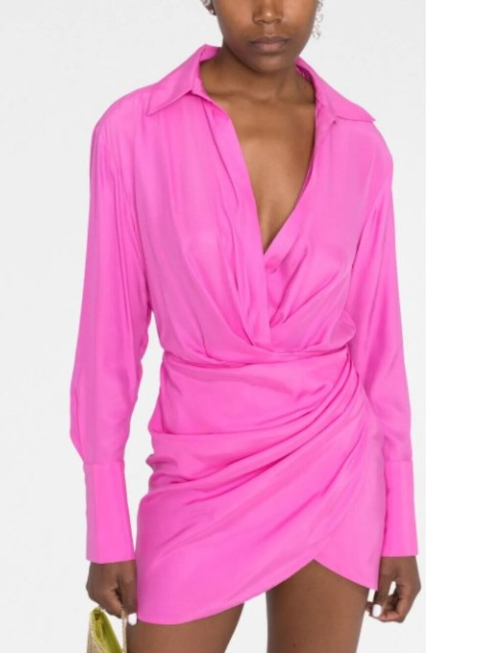 GAUGE81 Pink Silk Gathered-Detail Shirt Mini Dress 36 2